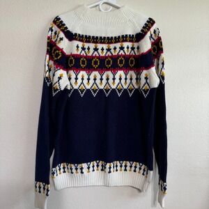 JCPenney Sweater‎ Men's XL Blue White Geometric Pullover VTG Fair Isle